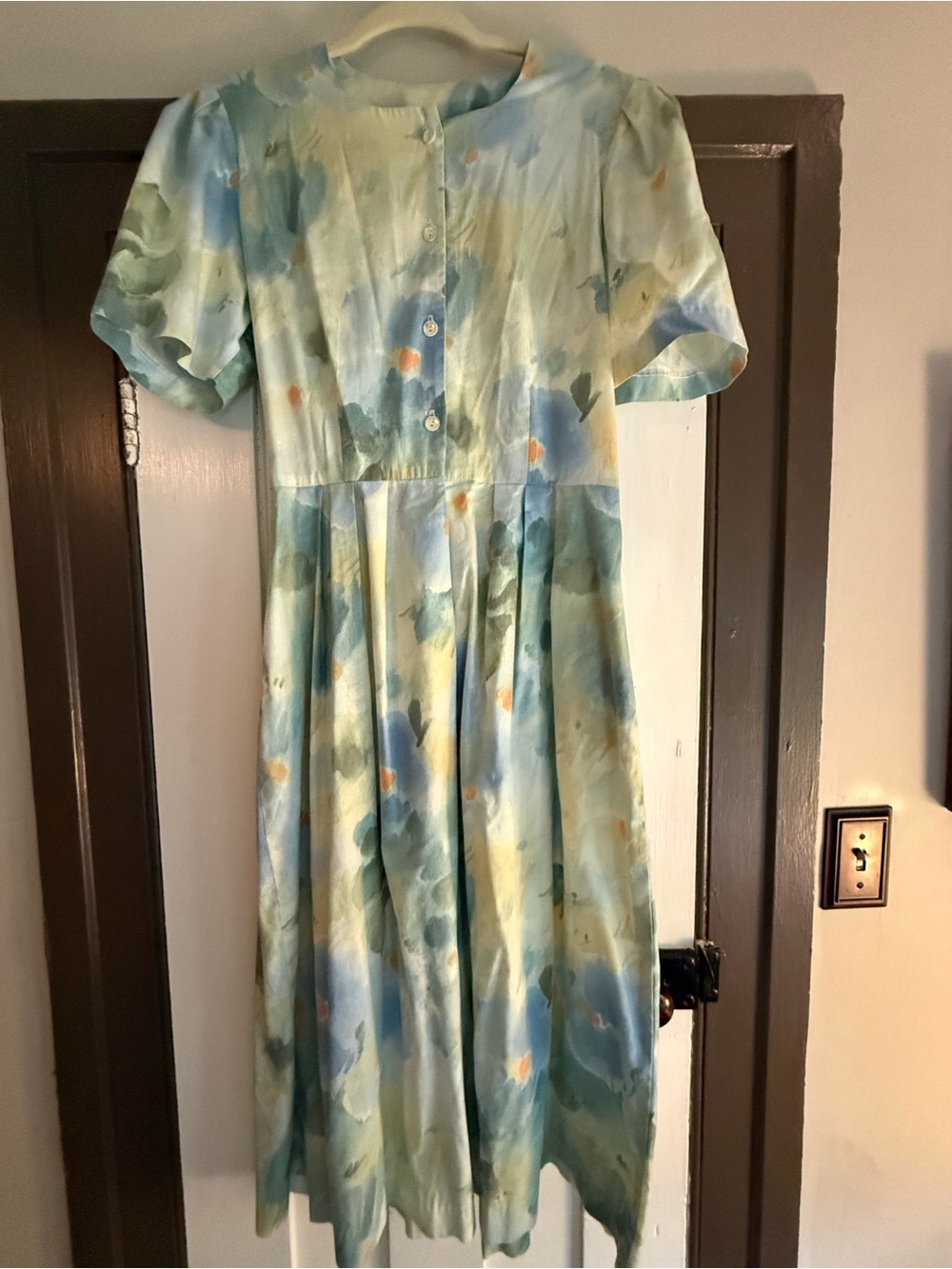 Vintage Blue Green Watercolor Midi Dress